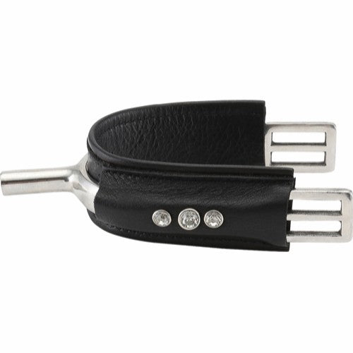 Sporenschutz aus schwarzem Leder mit Glitzersteinen