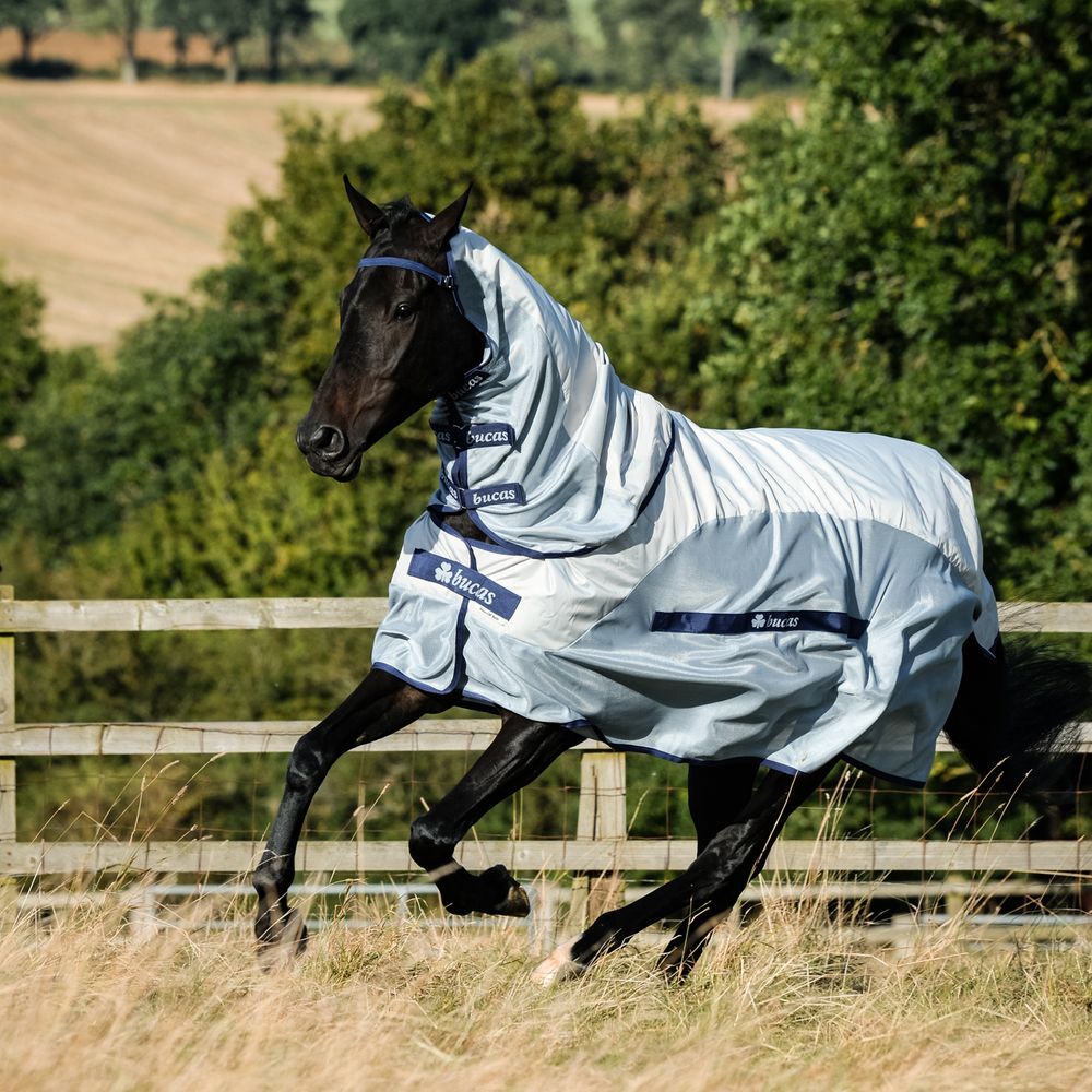 Regen- und Fliegendecke Buzz-Off Rain & Neck silber/blau