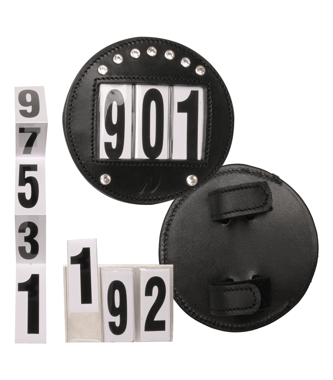 Kopfnummern mit Leder und Glitzersteinchen