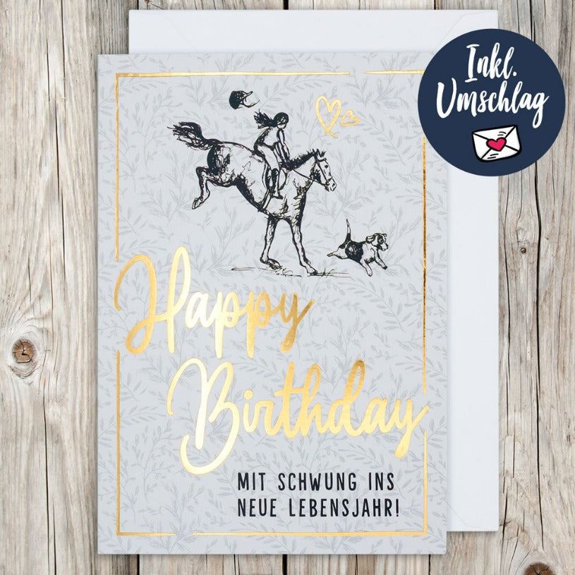 Grußkarte Happy Birthday gold foliert