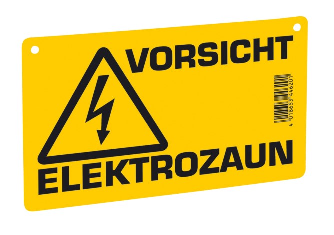 Warnschild Elektrozaun beidseitig bedruckt gelb